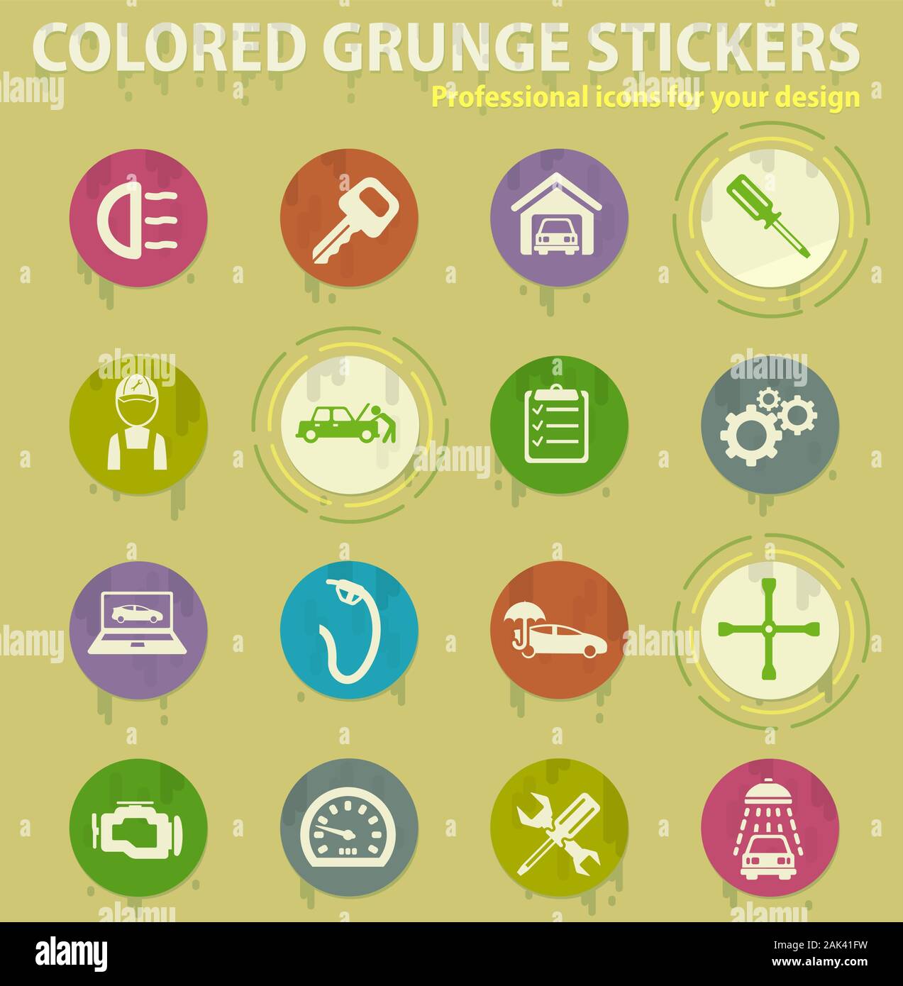 car service colored grunge icons Stock Vector