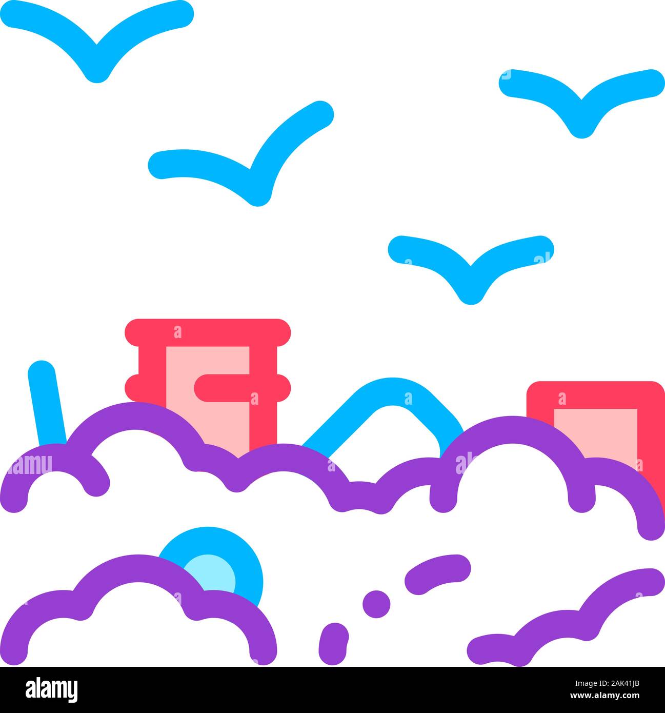 Building Smog And Birds Vector Thin Line Icon Stock Vector