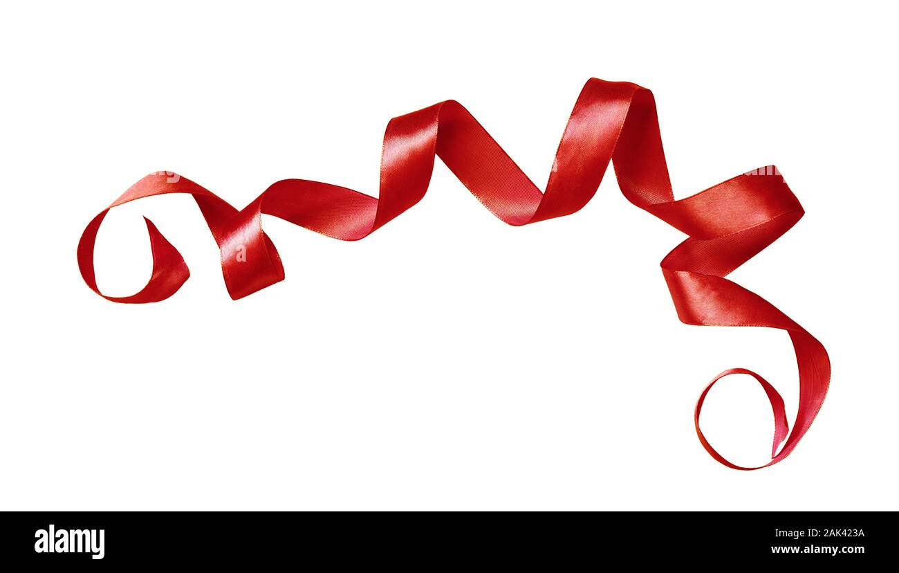 Curled red silk ribbon isolated on white Stock Photo