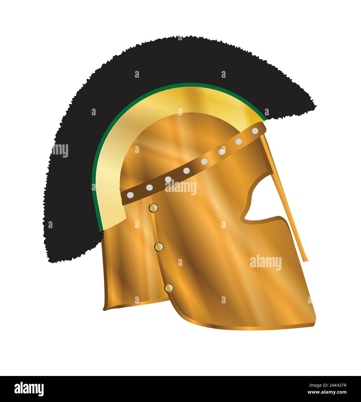 A typical roman gladiators metal helmet over a white background Stock Vector