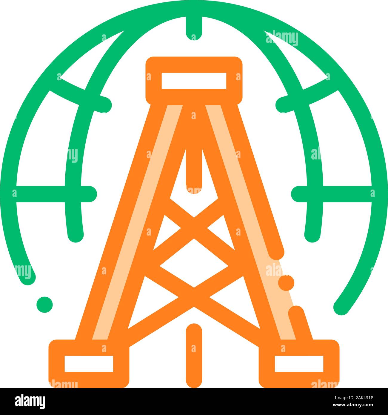 Oil-Derrick Planet Problem Vector Thin Line Icon Stock Vector