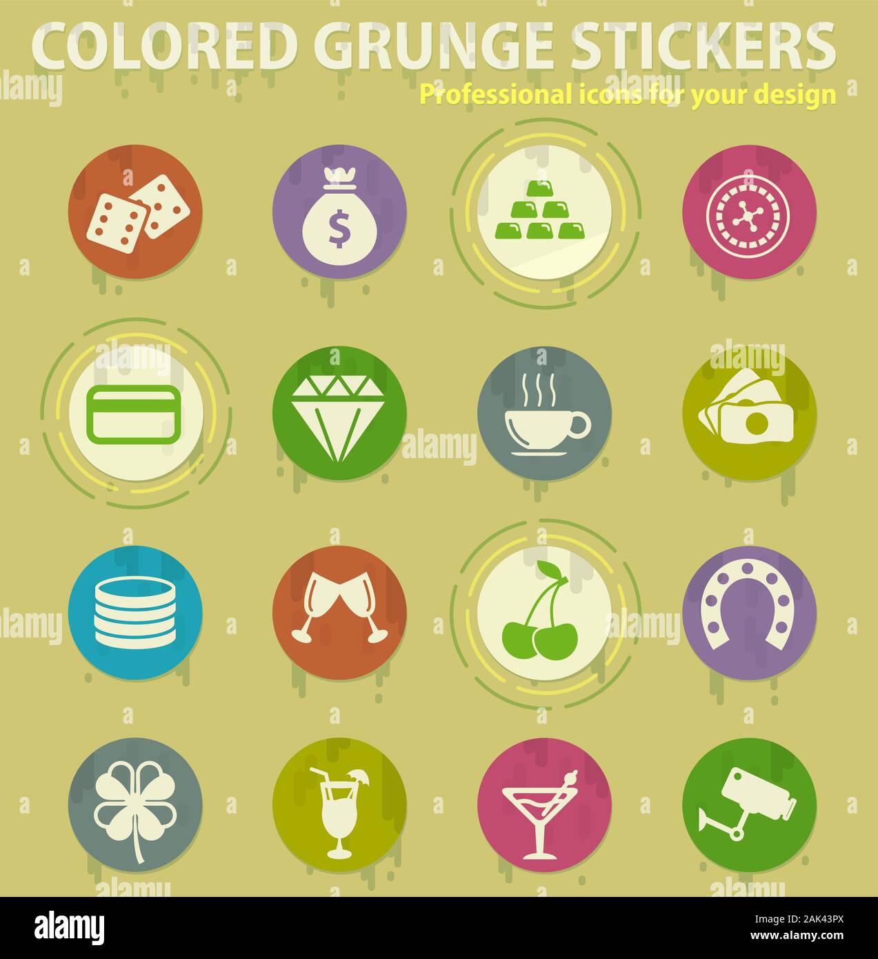 casino colored grunge icons Stock Vector