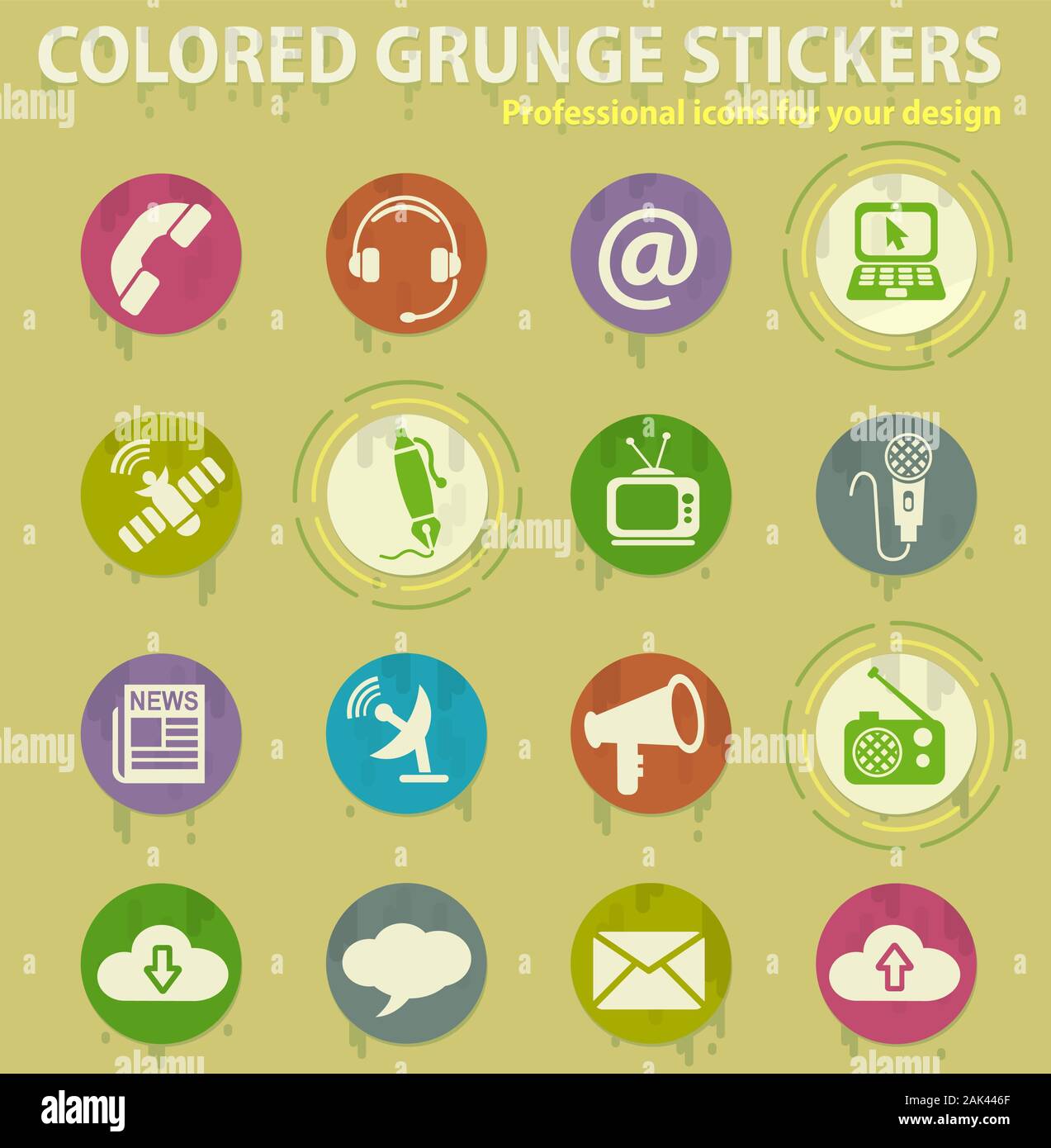 communication colored grunge icons Stock Vector
