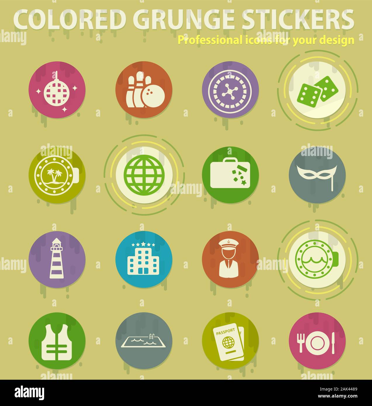 cruise colored grunge icons Stock Vector