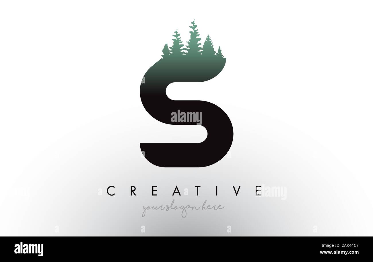 Creative S Letter Logo Idea With Pine Forest Trees. Letter S Design ...