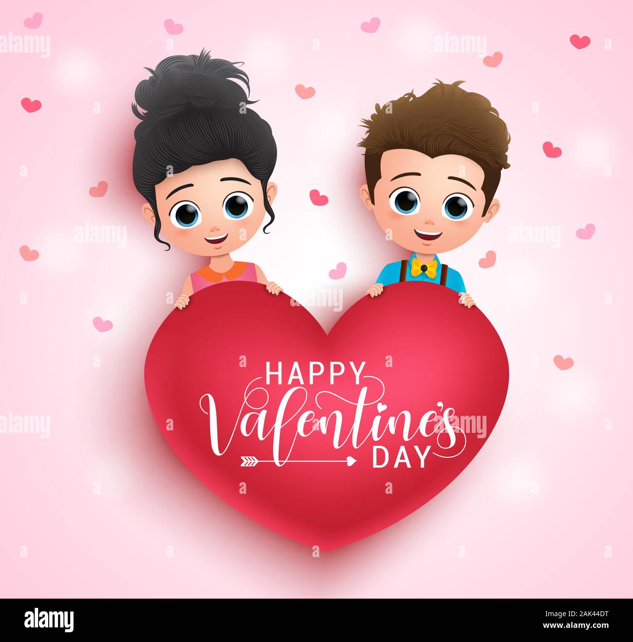 Valentine character vector banner design. Valentines couple characters  holding heart shape element with happy valentines day greeting typography  Stock Vector Image & Art - Alamy