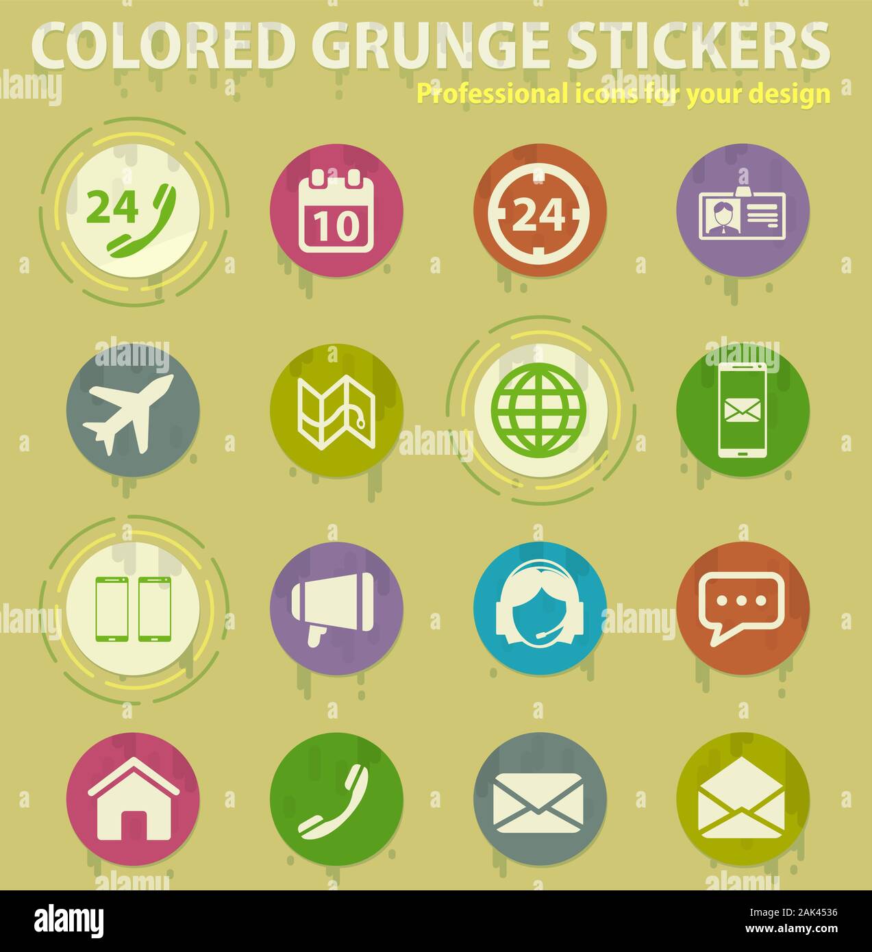 Contacts colored grunge icons Stock Vector