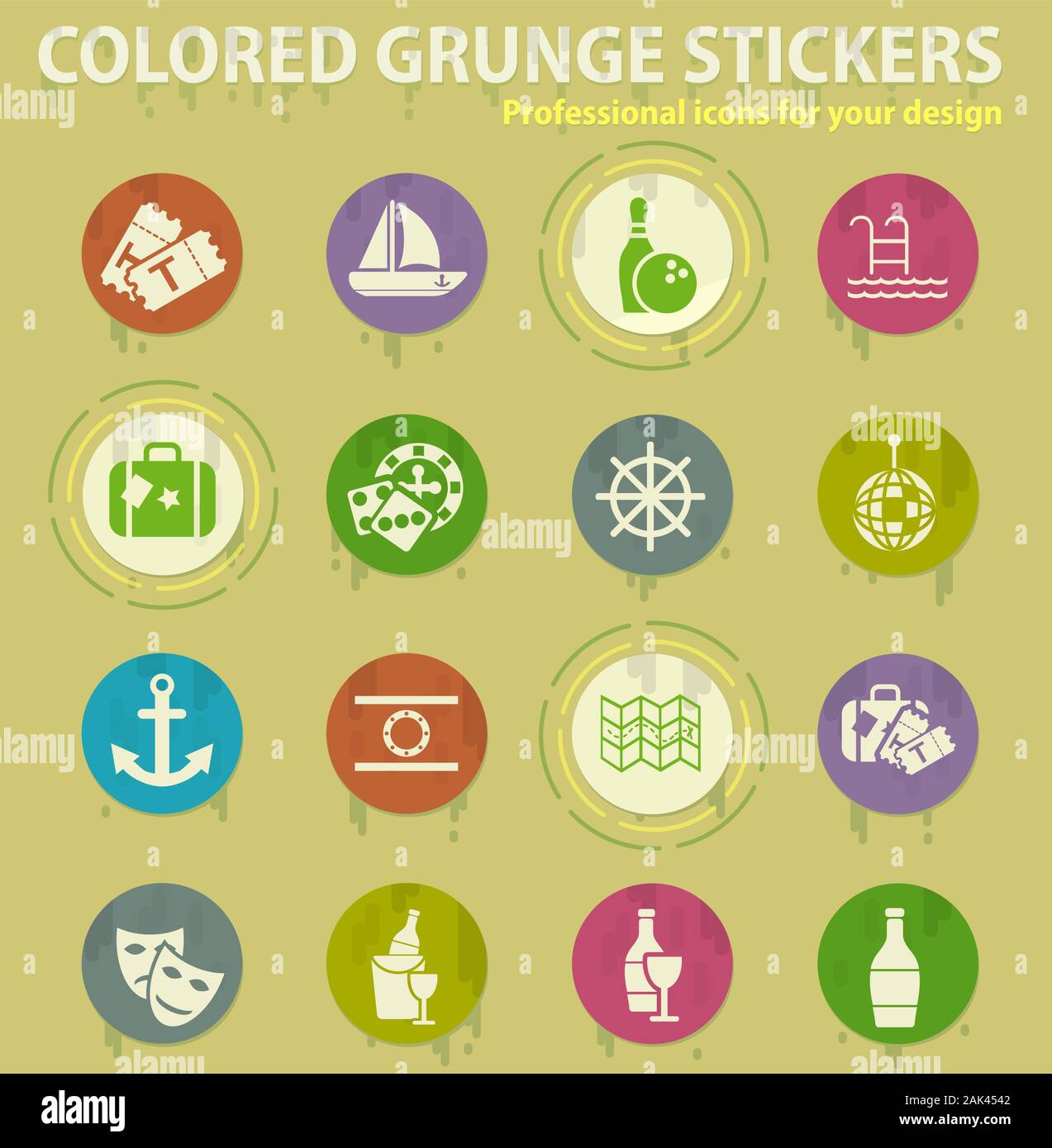 cruise colored grunge icons Stock Vector