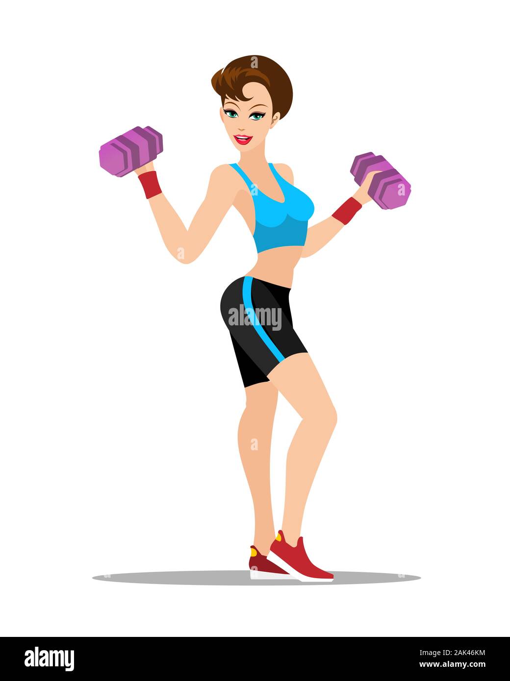 Beautiful Girl Workout with Dumbbell. Fitness concept. Vector illustration. Stock Vector