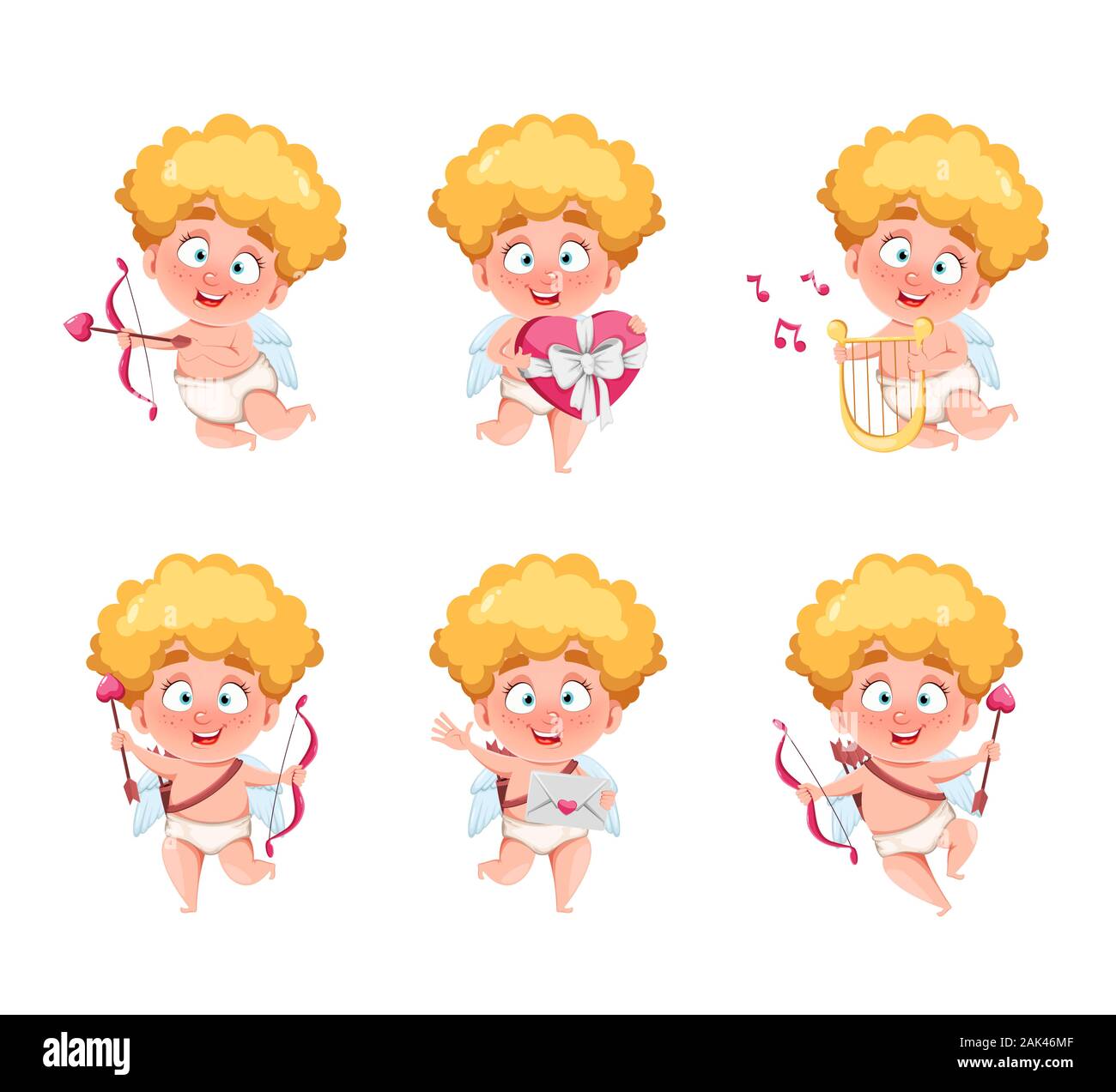 Happy Valentine's Day. Funny Cupid kid, set of six poses, cute cartoon  character. Vector illustration isolated on white background Stock Vector  Image & Art - Alamy