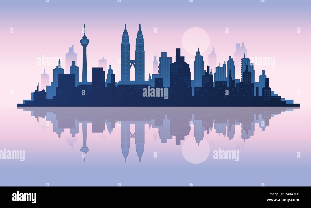 Reflection Of City Vector Background Of Petronas Tower And Twin Tower Malaysia Collection City Vector Stock Vector Image Art Alamy