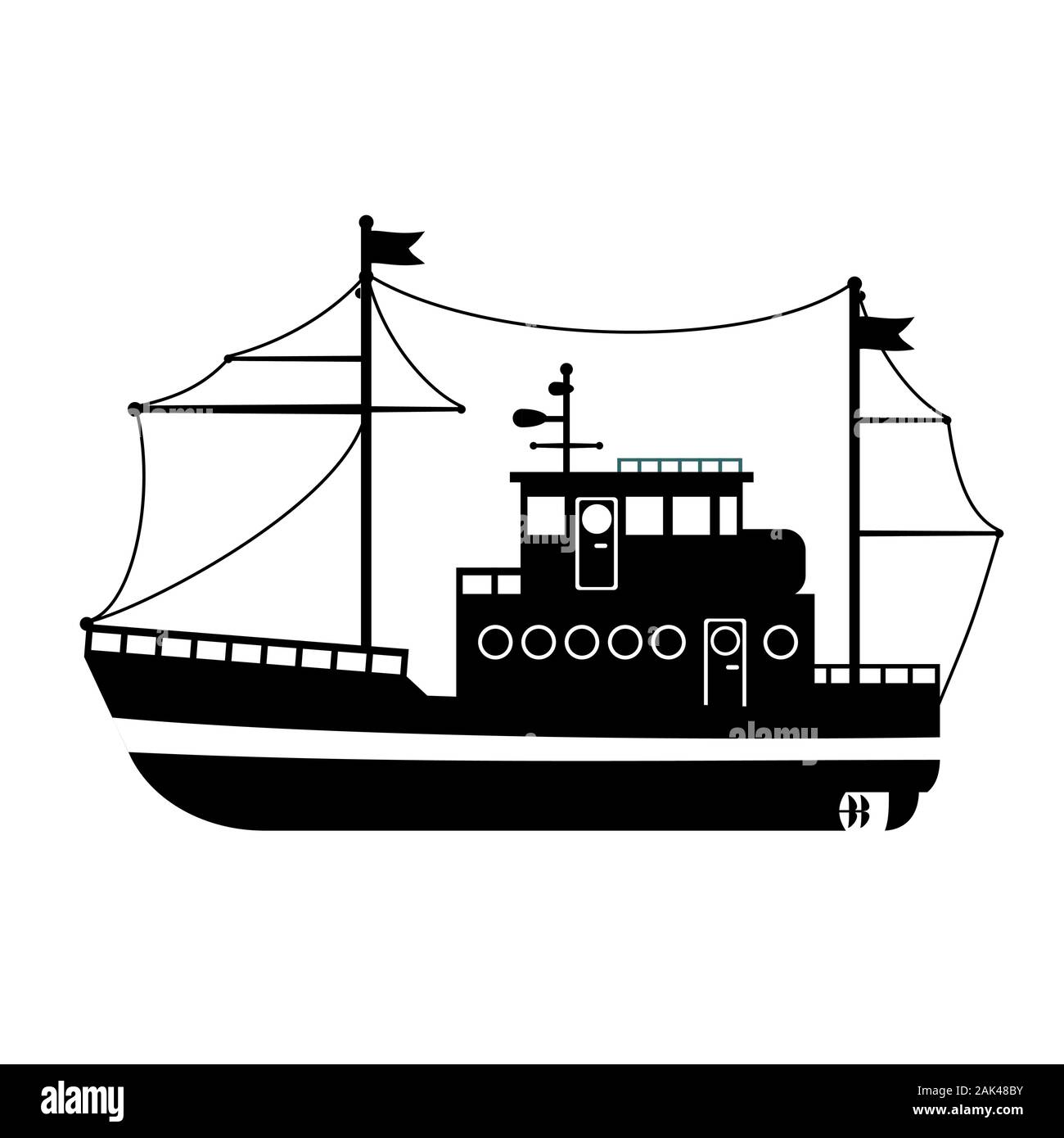 Silhouette of the sea towboat ship Stock Vector