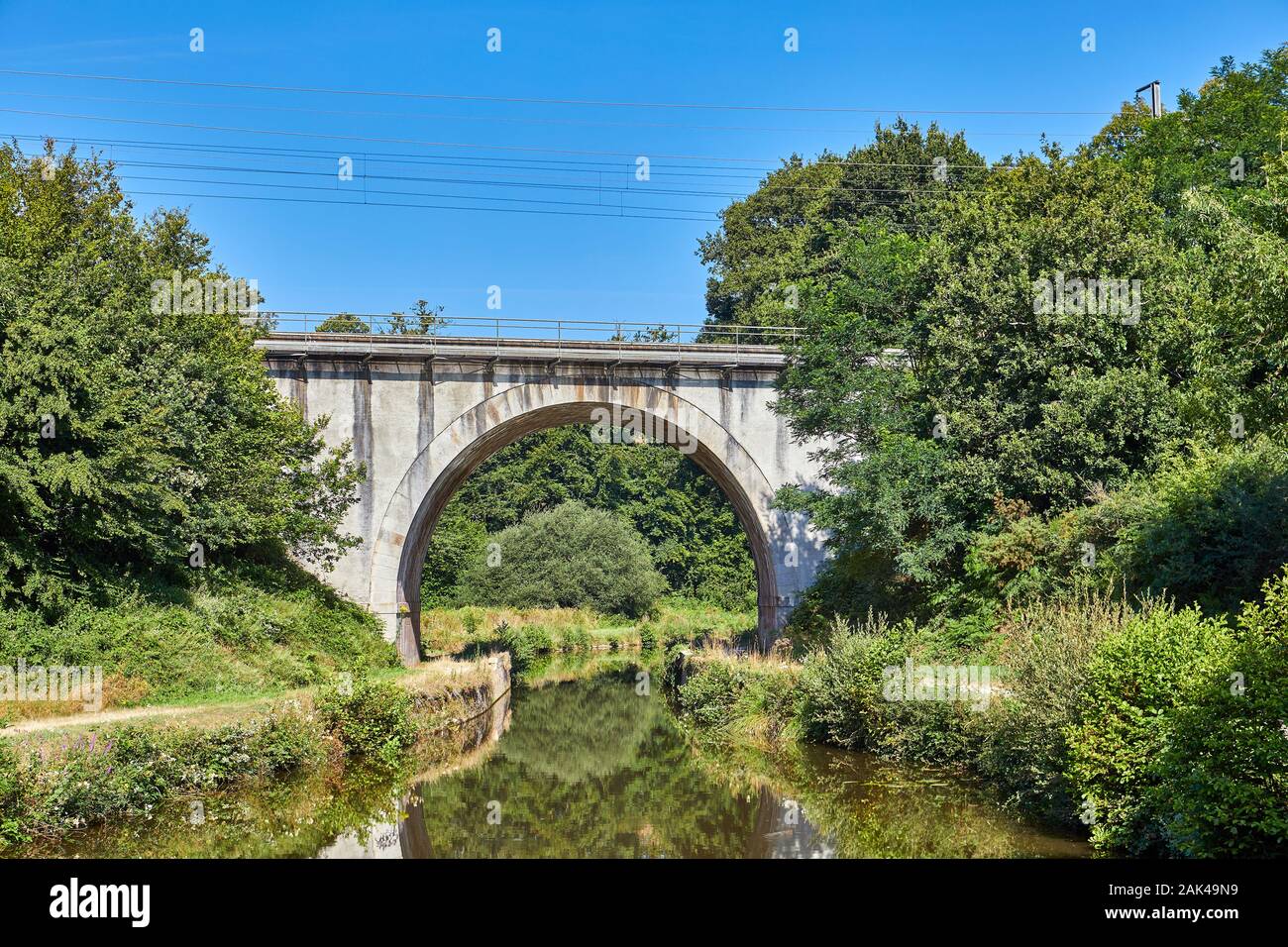 Image of a railway bridge over Canal D'Ille et Rance, Brittany, France Stock Photo