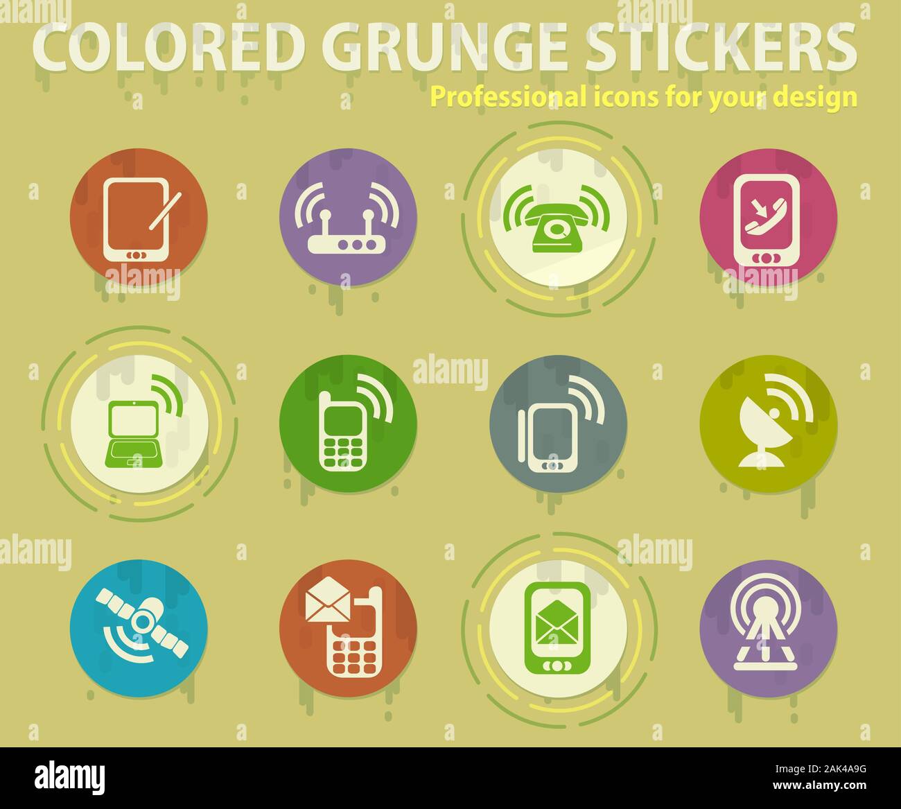 communication colored grunge icons Stock Vector