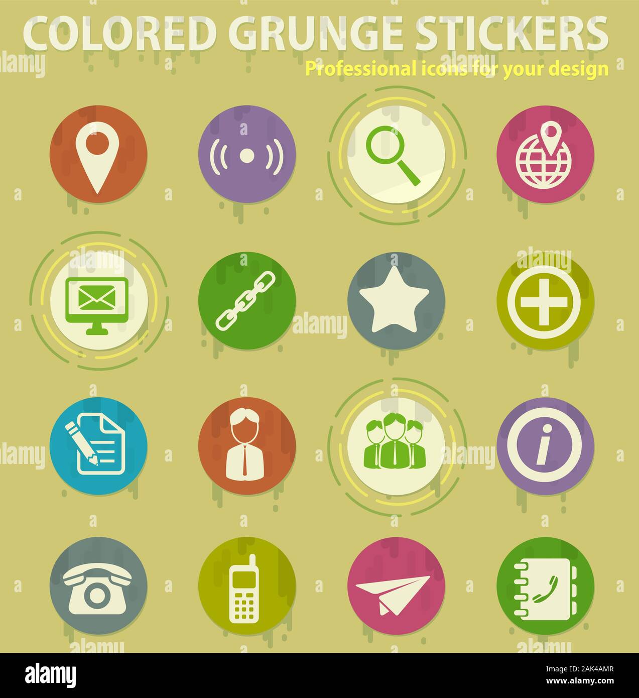 Contacts colored grunge icons Stock Vector