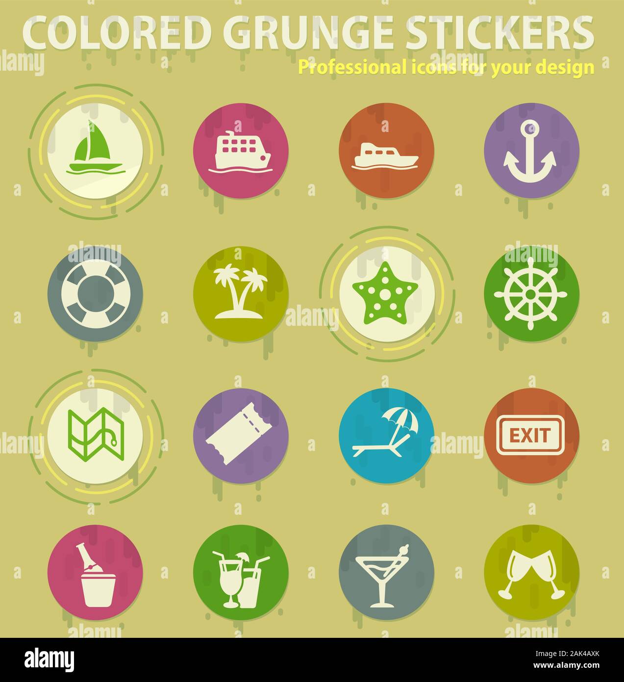 cruise colored grunge icons Stock Vector