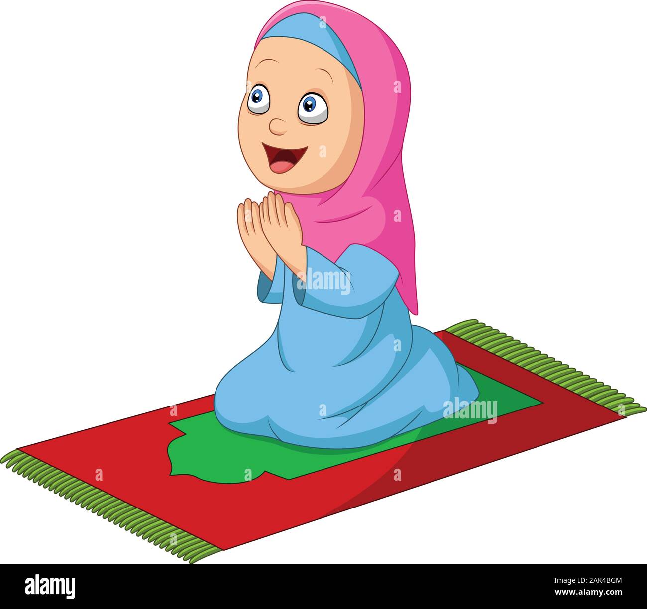 Cartoon Muslim Girl Praying On The Prayer Rug Stock Vector Image And Art