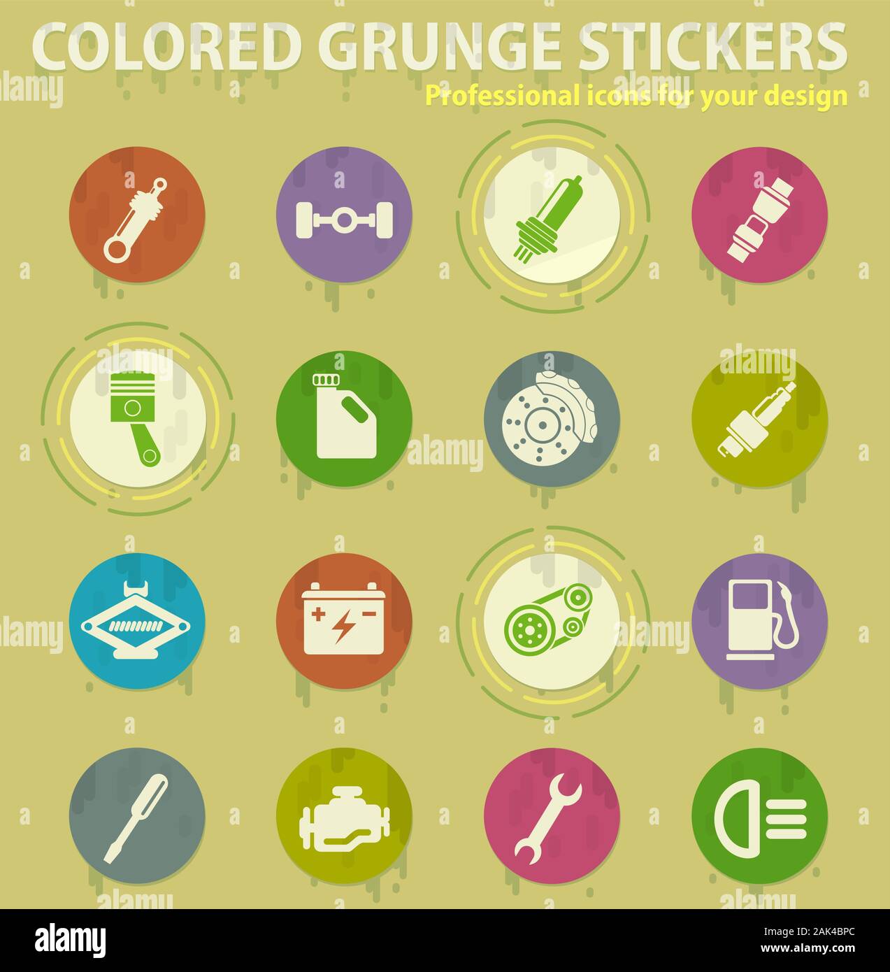 Auto Service colored grunge icons Stock Vector