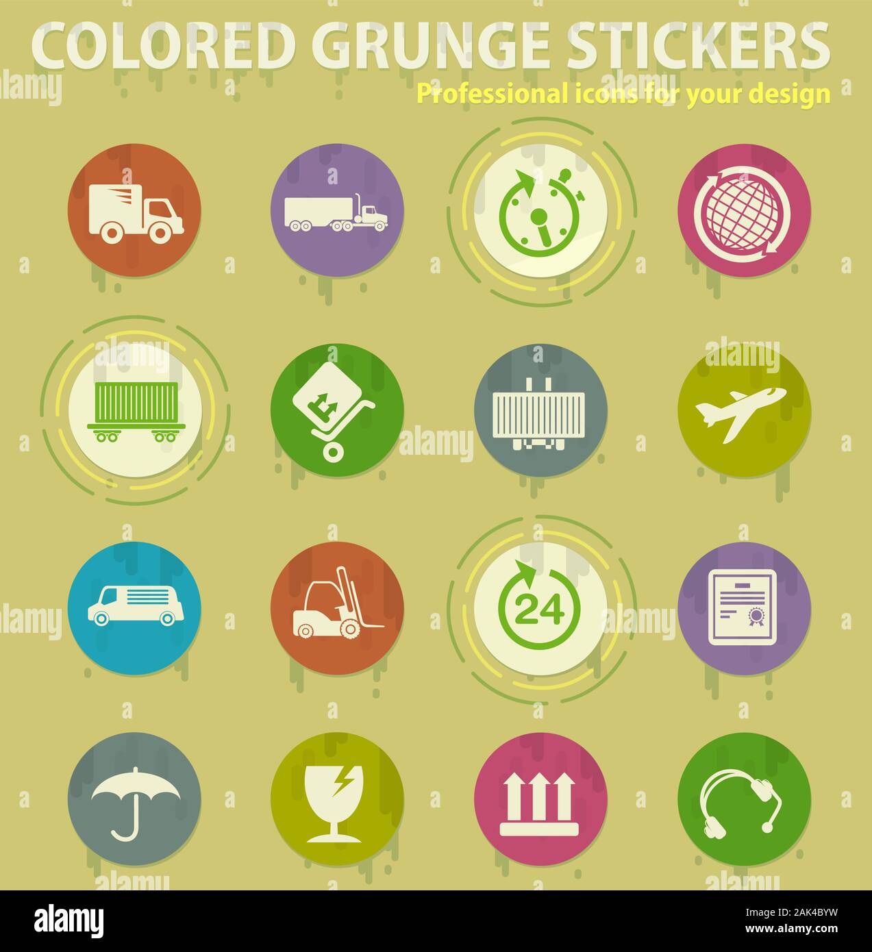 Cargo shipping colored grunge icons Stock Vector