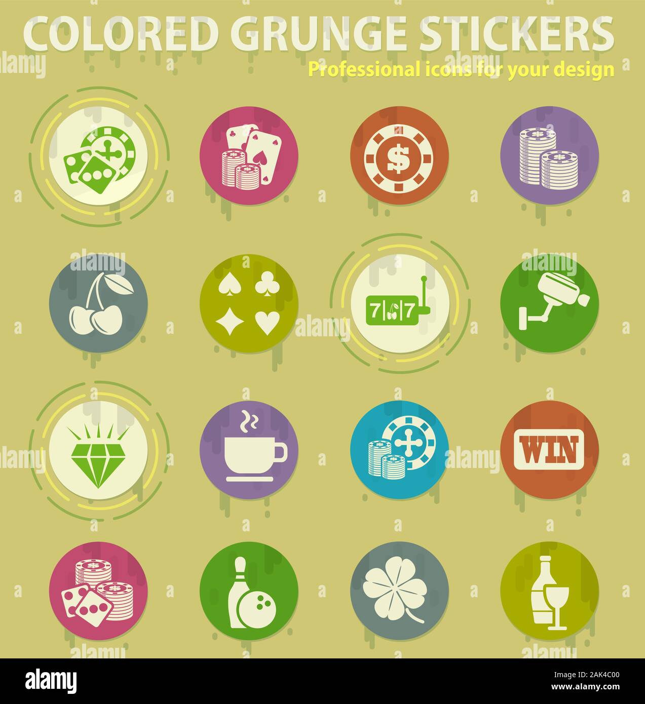 casino colored grunge icons Stock Vector