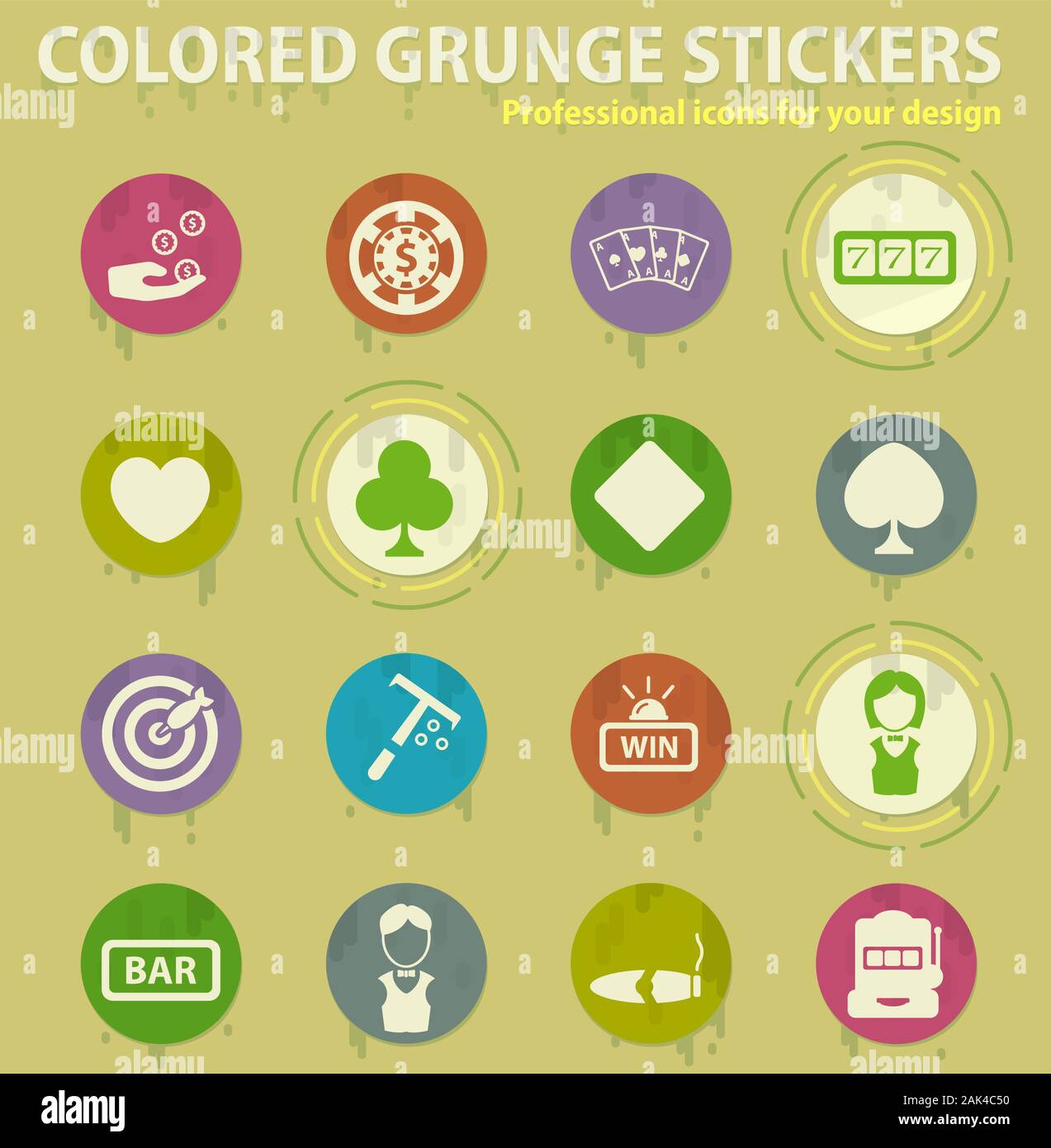 casino colored grunge icons Stock Vector