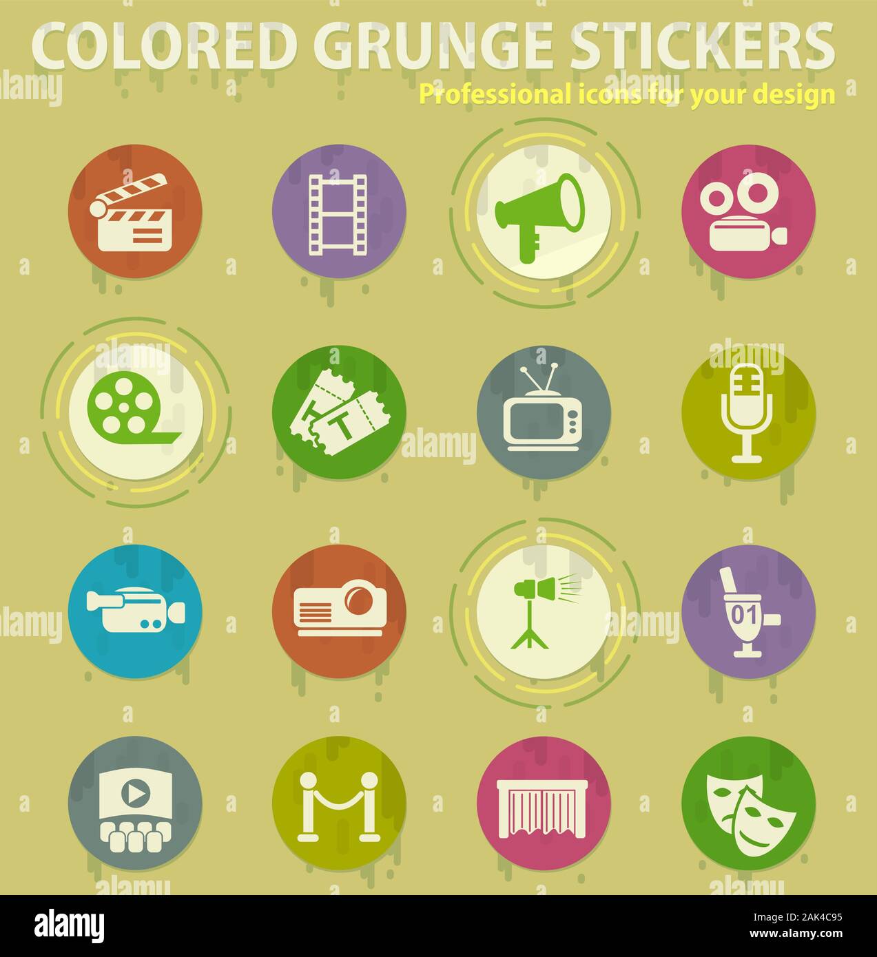 cinema colored grunge icons Stock Vector