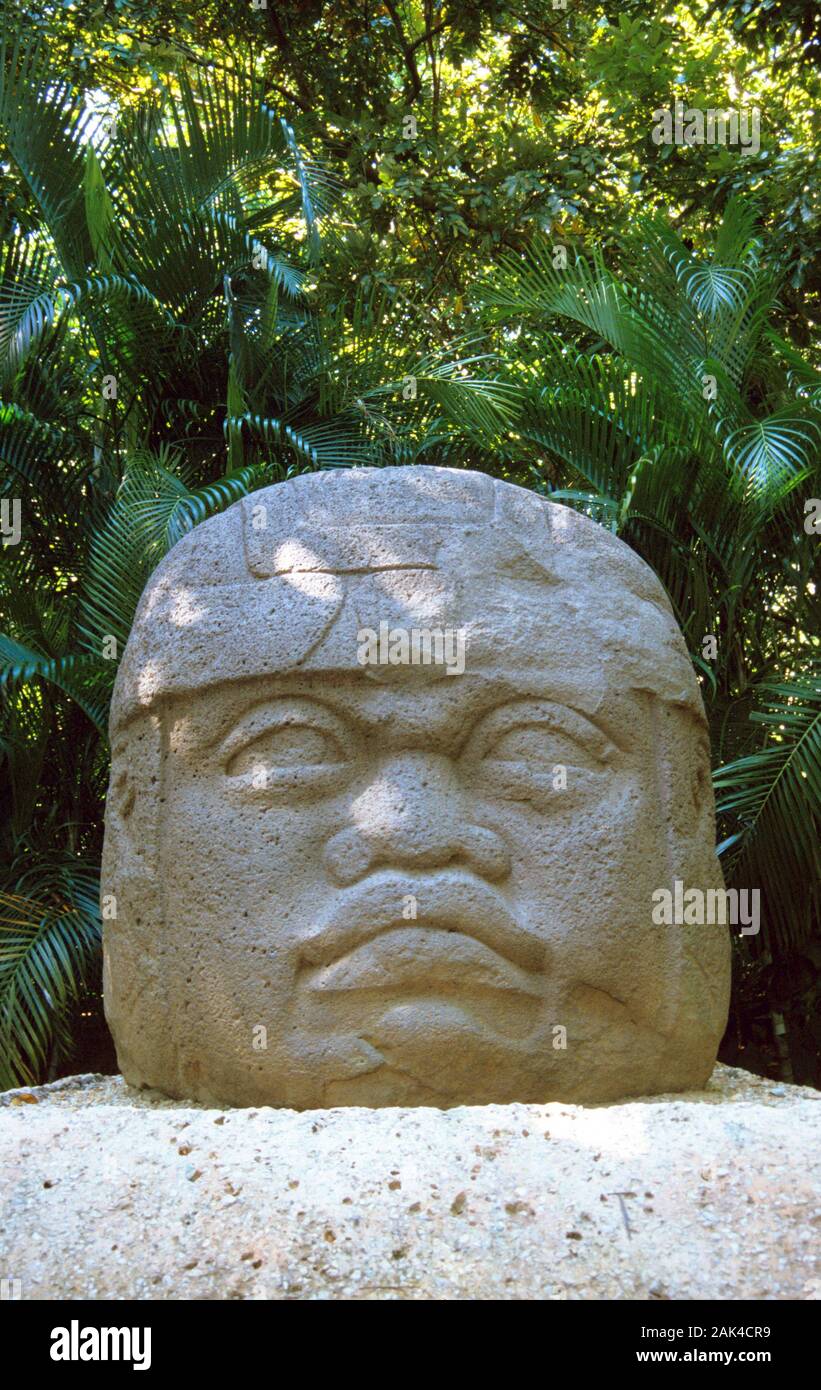 Mexico: a olmec head in the Parque Museo La Venta in Villahermosa, huge head | usage worldwide Stock Photo