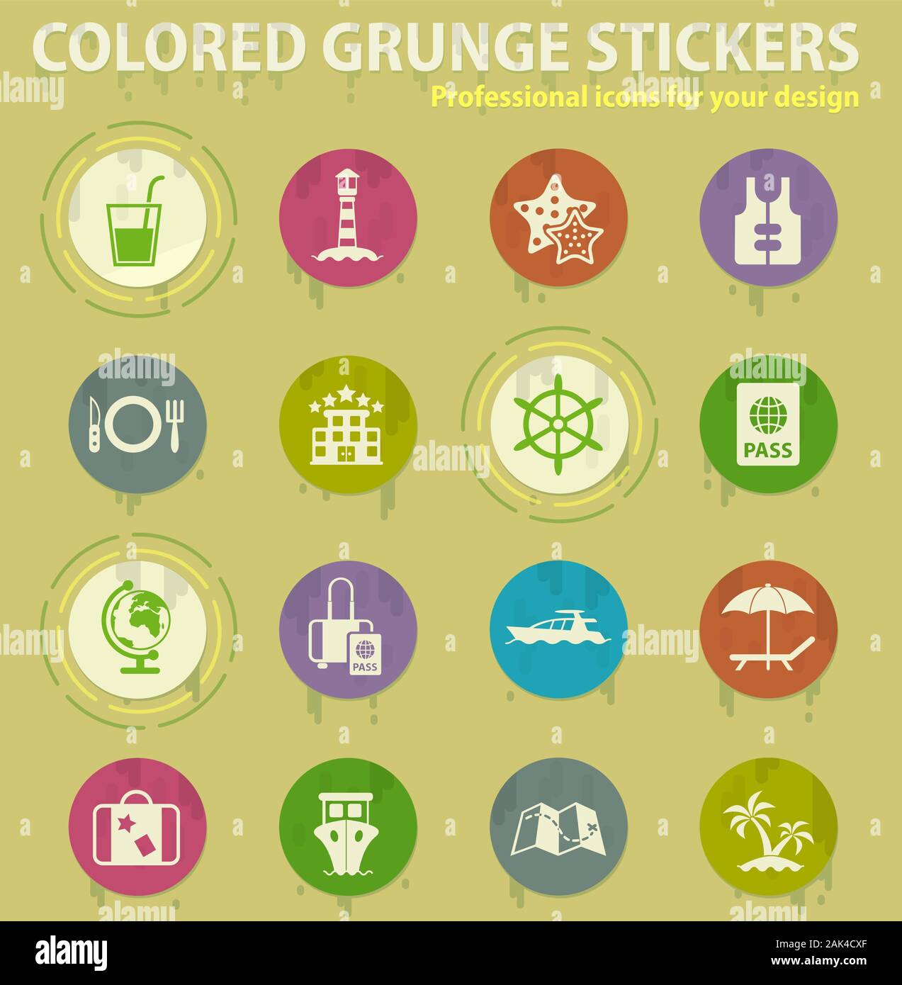 cruise colored grunge icons Stock Vector
