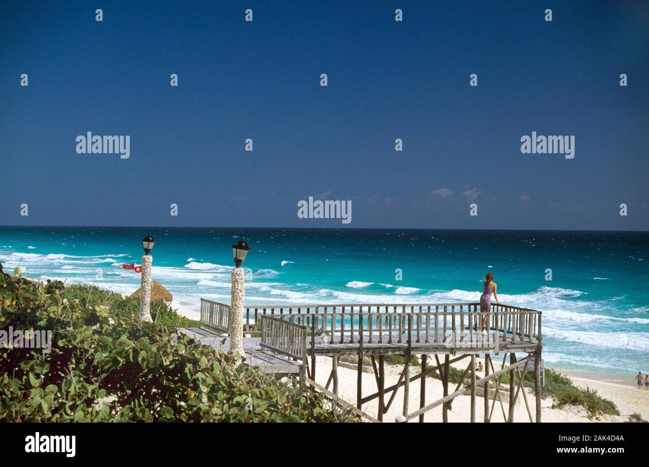 Mexico bathing resort Cancun with beach and turquoise ocean usage