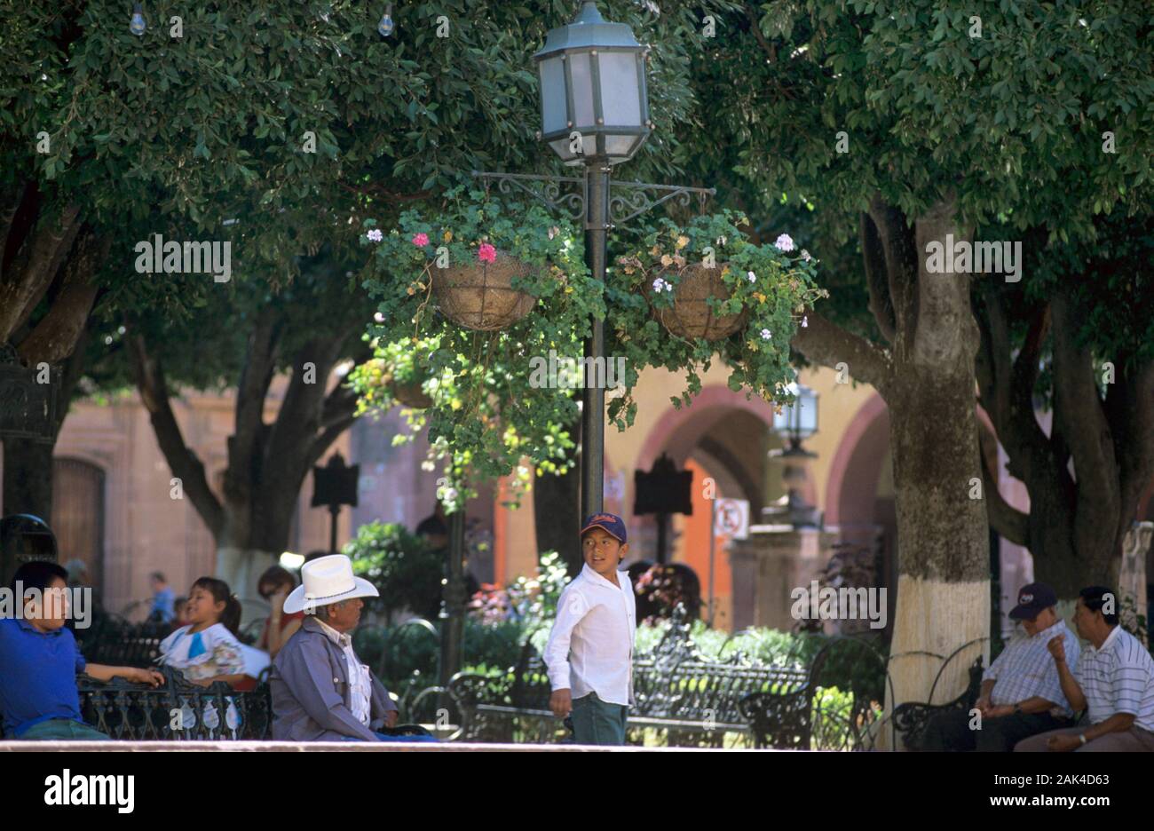 Mexico: Everyday Life on the Green Zocalo in San Miguel de Allende | usage worldwide Stock Photo