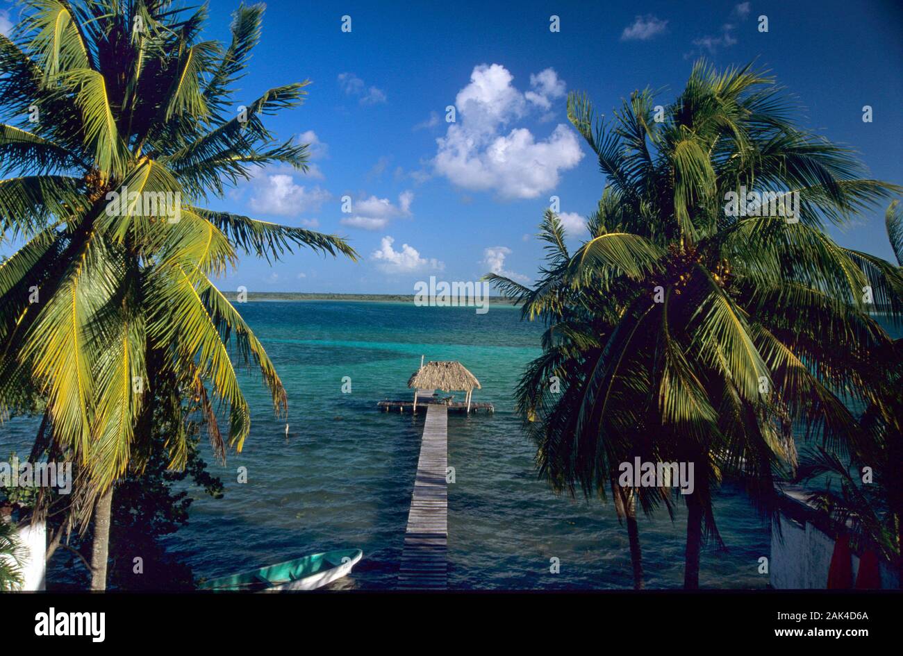 Mexico the idyllic lagoon of Bacalar with pier, freshwater lagoon