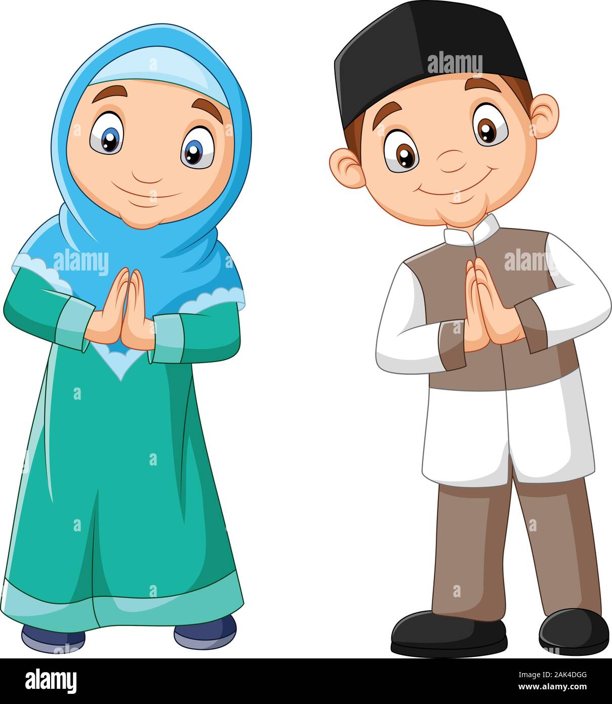 Happy Muslim Kids Cartoon On White Background Stock Vector Image And Art