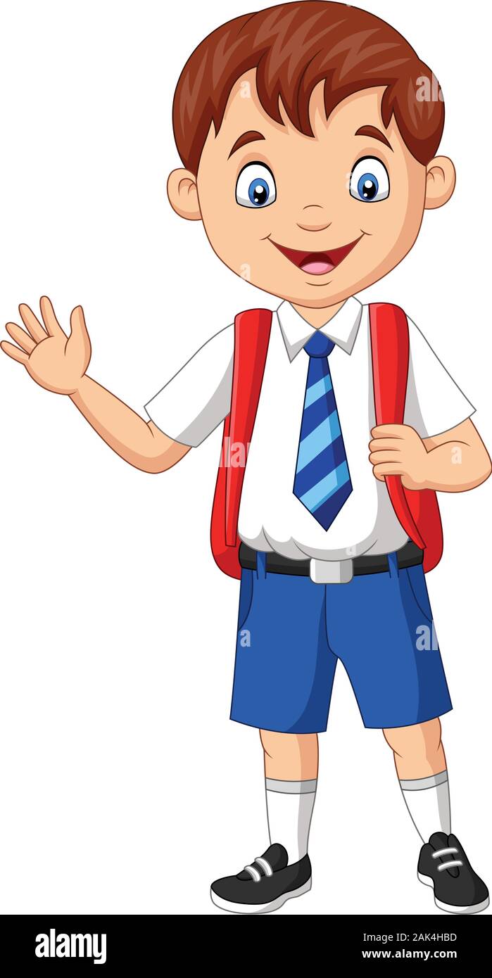 Cartoon school boy in uniform waving hand Stock Vector Image & Art - Alamy
