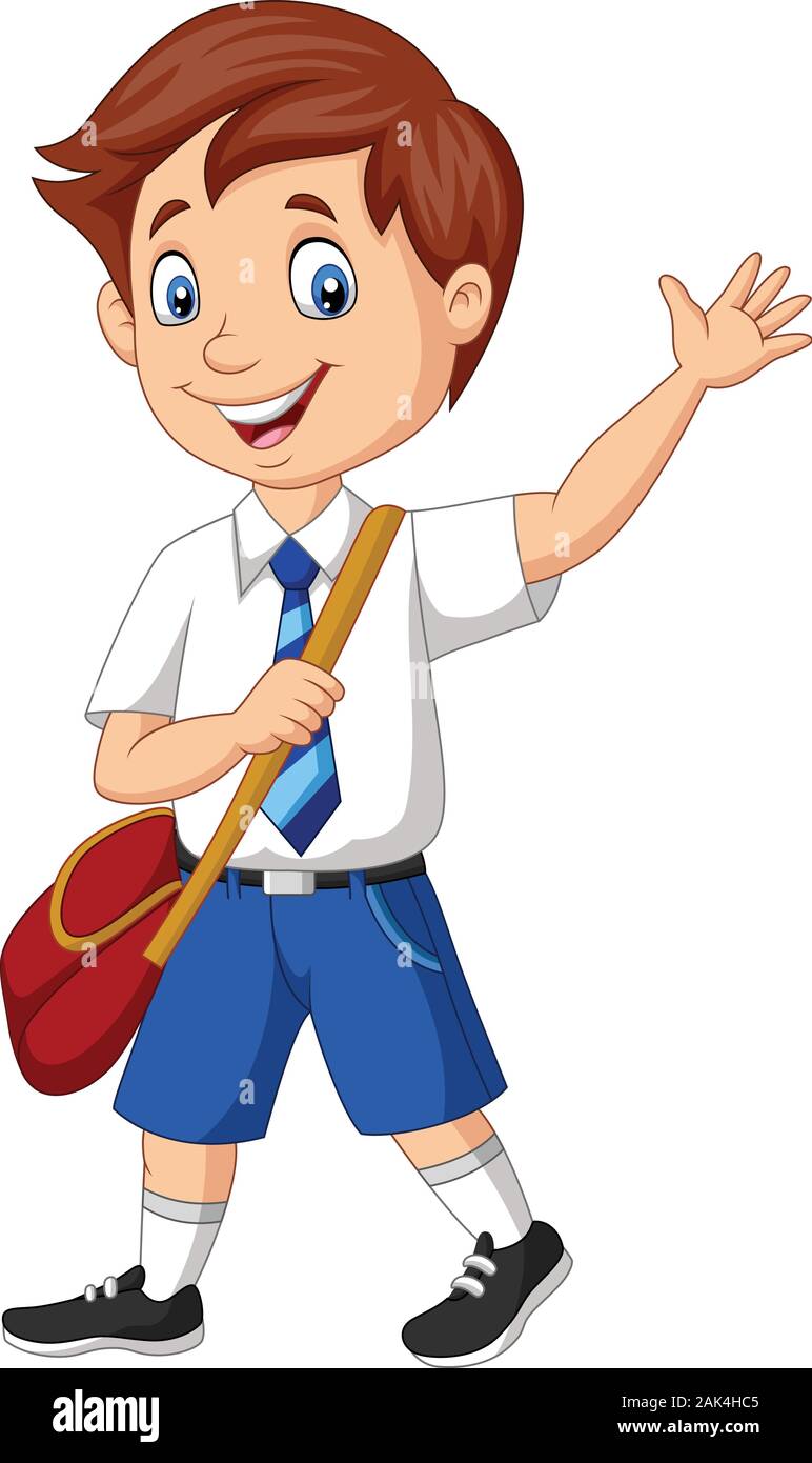 Cartoon school boy in uniform waving Stock Vector Image & Art - Alamy