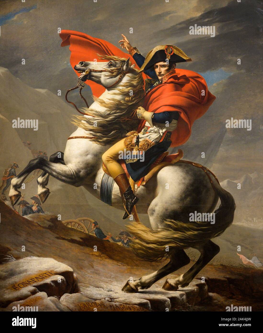 Napoleon at the Great St. Bernard Pass (also called Napoleon Crossing the Alps). 1801. By Jacques Louis David (1748 –1825). Stock Photo