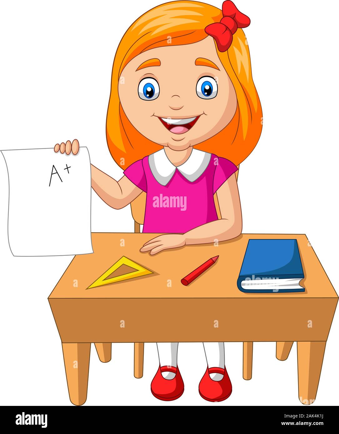 Cartoon little girl holding paper with A plus grade Stock Vector Image ...