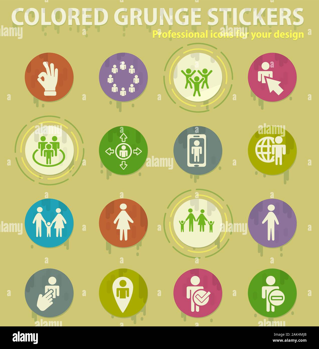 community colored grunge icons Stock Vector