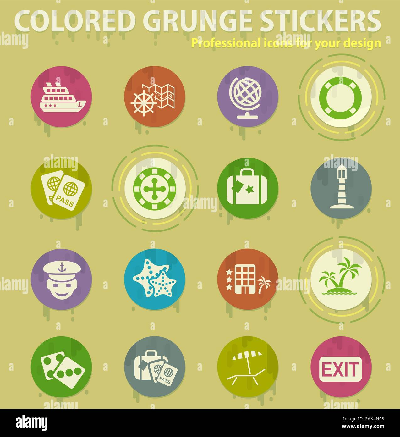 cruise colored grunge icons Stock Vector