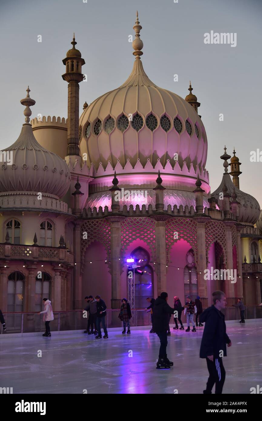 Ice skating at Brighton's royal Pavilion Christmas 2019 Stock Photo