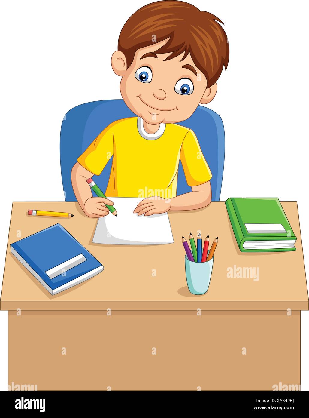 Cartoon little boy studying on the table Stock Vector Image & Art - Alamy
