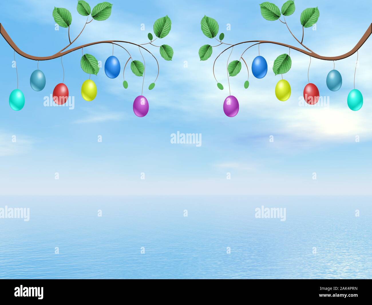 Happy Easter tree branches with colorful eggs - 3D render Stock Photo ...