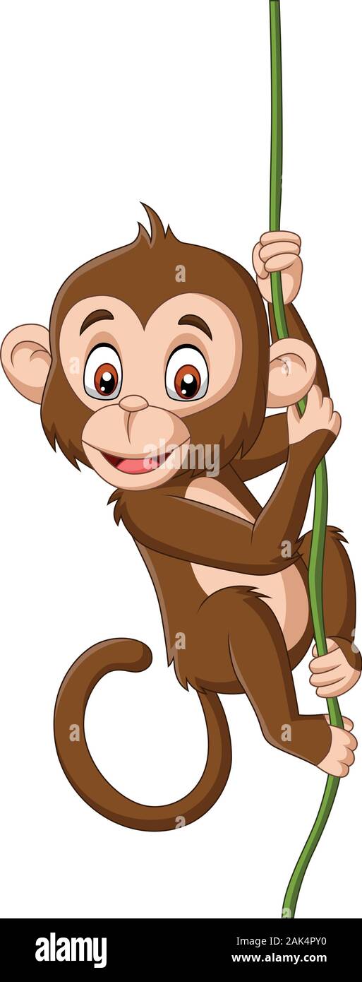 Cartoon baby monkey hanging on a tree branch Stock Vector Image & Art -  Alamy
