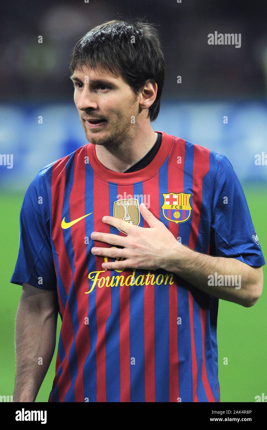 Milano Italy 28/03/2012, 'Giuseppe Meazza' Stadium, Champions League 2011/ 2012 , AC.Milan - FC Barcellona match: Lionel Messi before the match Stock Photo