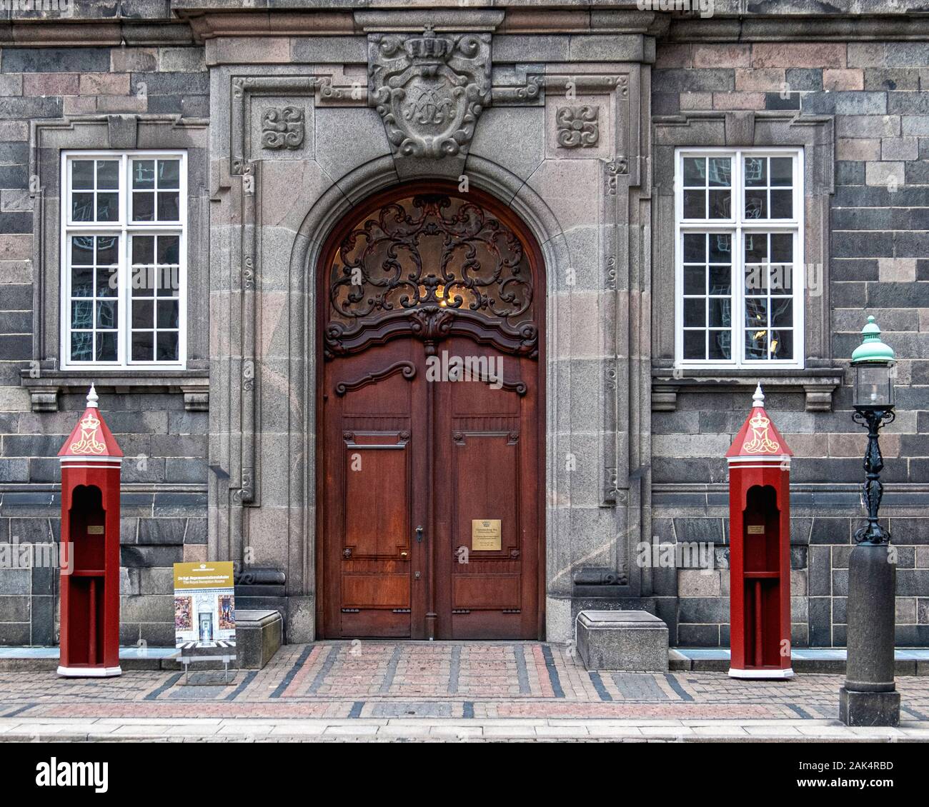 Christiansborg Slot Palace on the islet of Slotsholmen,Copenhagen, Denmark. Entrance to Royal Reception rooms Stock Photo