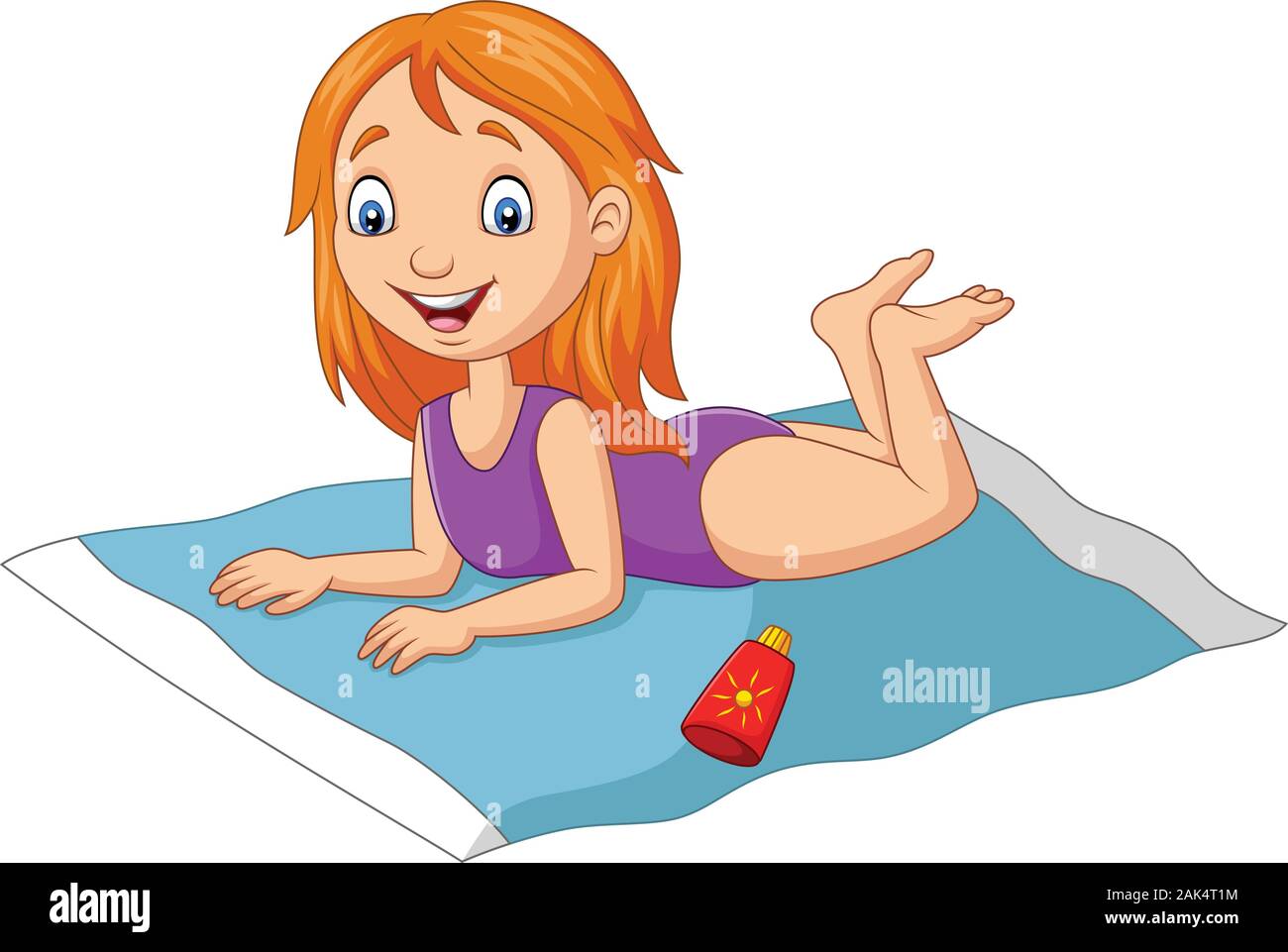 Cartoon Girl in a swimsuit lying down on the beach Stock Vector Image