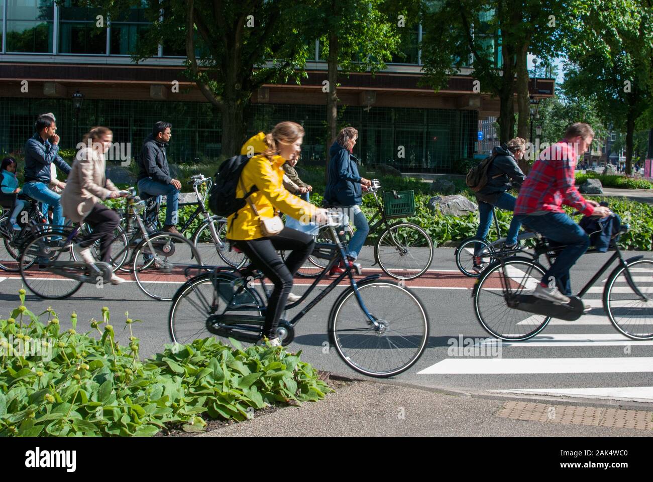 People riding bicyle in the city in a sunny day Stock Photo