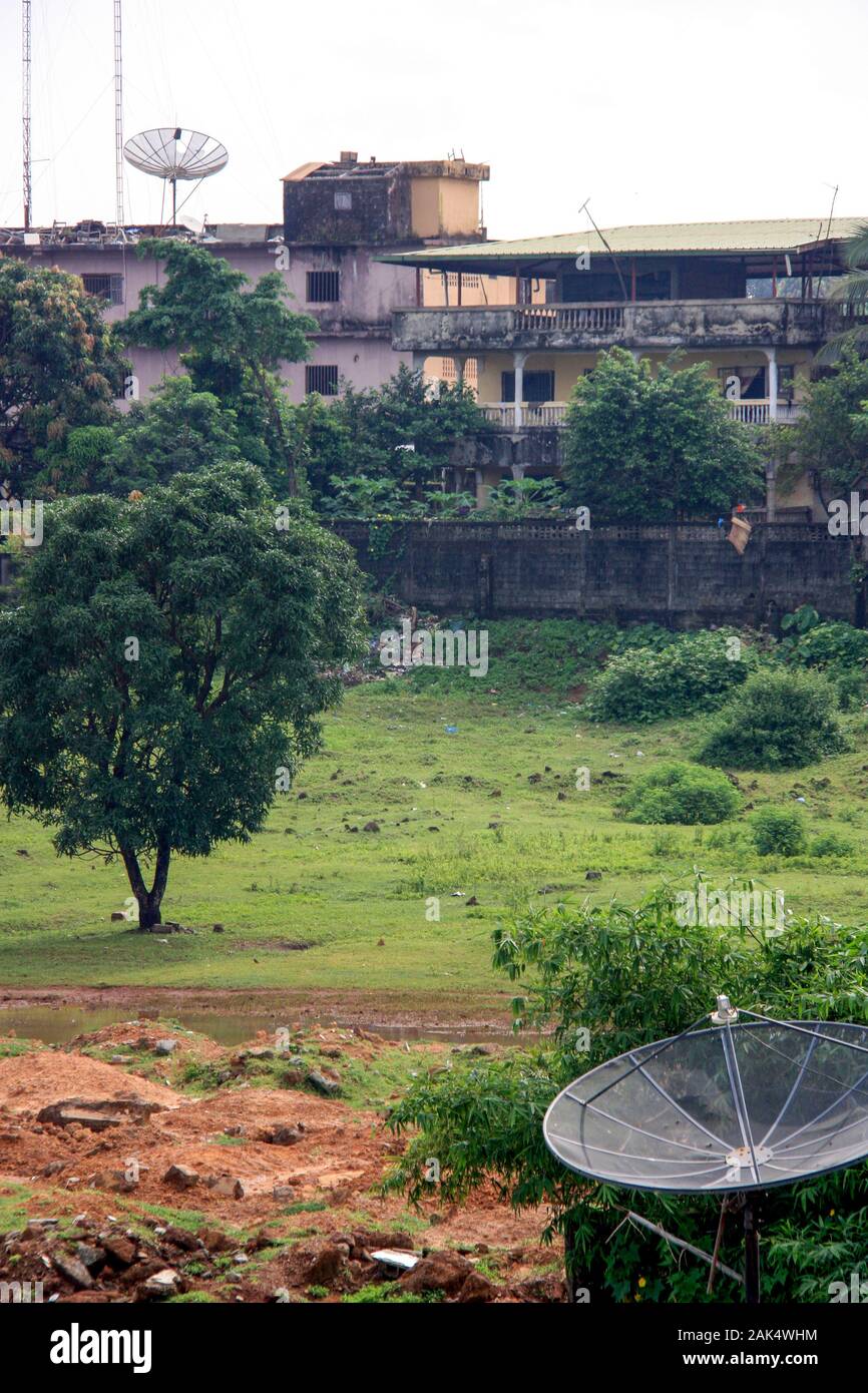 Rundown houses near the beach in Conakry, Guinea, West Africa Stock