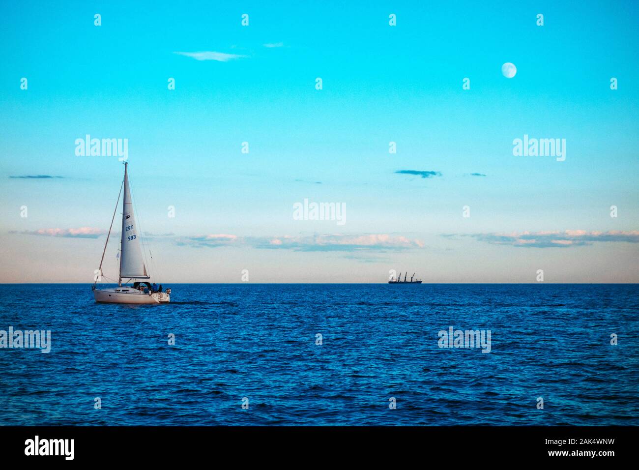 Sailing yacht out on the ocean Stock Photo