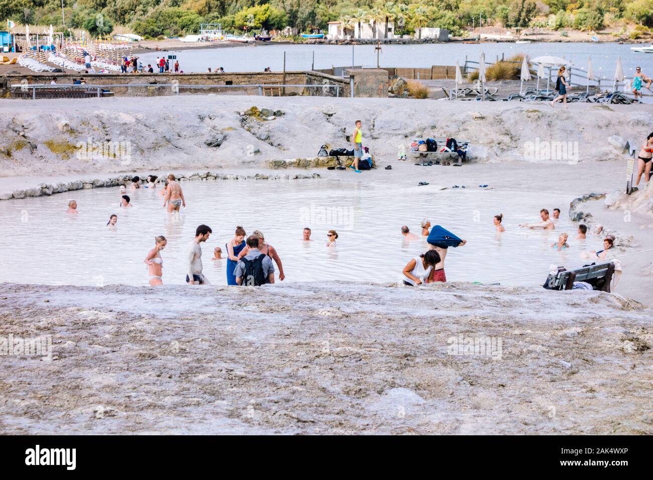 People bathing in volcanic mud (Vulcano/Aeolian Islands/Italy) Stock Photo