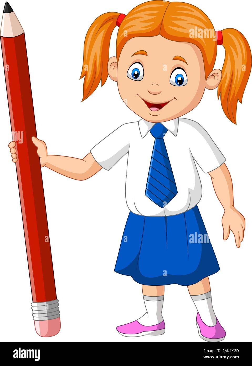 Cartoon school girl holding pencil Stock Vector Image & Art - Alamy